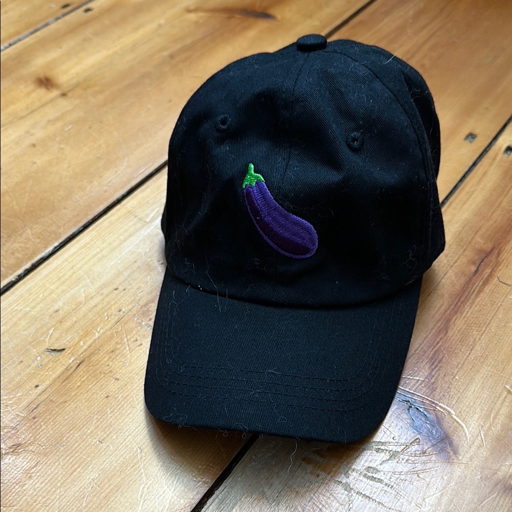 Black Cap with Eggplant Embroidery